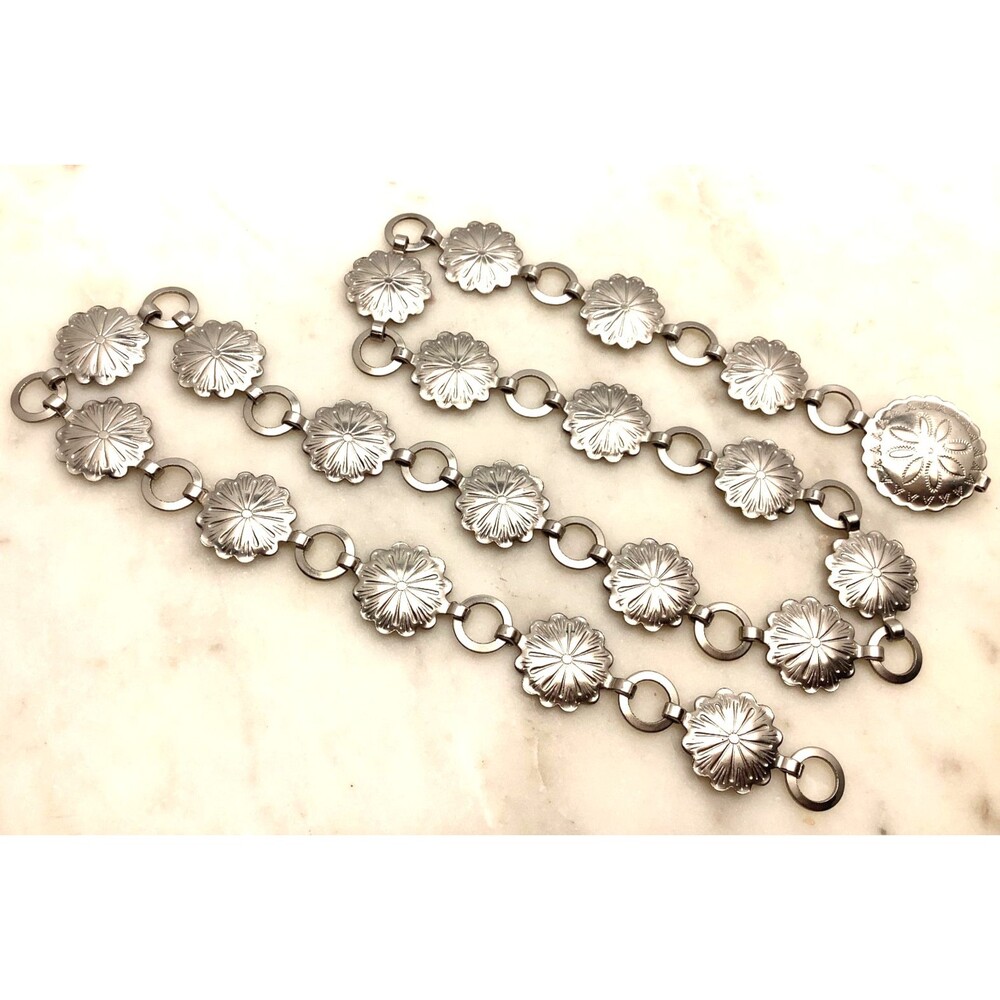Vintage Concho Belt Southwestern Style Stamped Silver Tone Adjustable